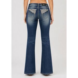 Miss Me Chloe Boot Embellished Pockets Jeans Blue 27